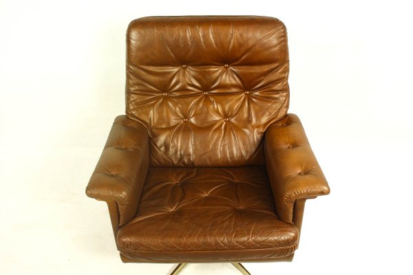 Leather Swivel Chair Ottoman Set 1970s For Sale At Pamono