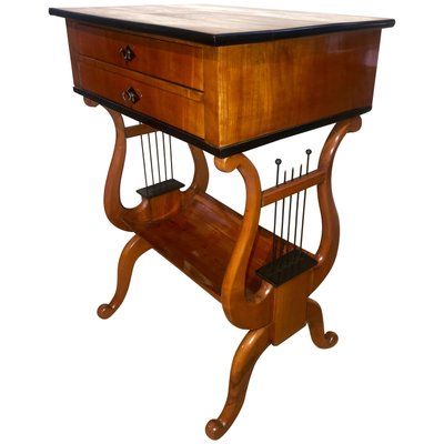 Biedermeier Cherry Sewing Table With Lyra Legs 1830s For Sale At