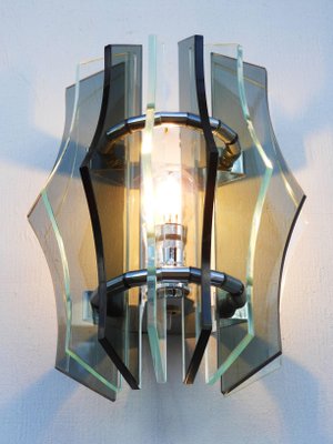 Midcentury Italian Smoked Glass Wall Lights From Veca 1970s Set Midcentury Italian Smoked Glass Wall