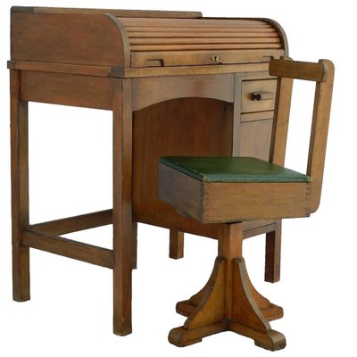 Art Deco Children S Rolltop Desk Revolving Chair 1930s For Sale
