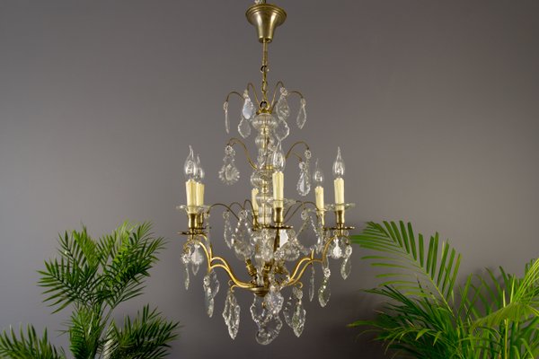 19th Century French Brass & Crystal Chandelier for sale at Pamono