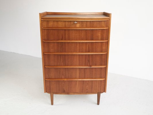 Vintage Danish Teak Chest Of 6 Drawers With Long Drawer Handles 1960s