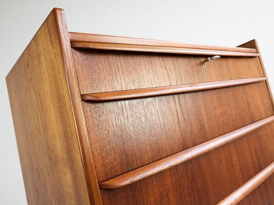 Vintage Danish Teak Chest Of 6 Drawers With Long Drawer Handles 1960s