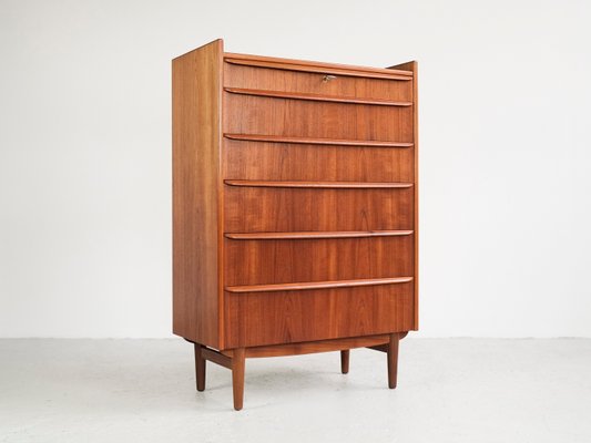 Vintage Danish Teak Chest Of 6 Drawers With Long Drawer Handles 1960s