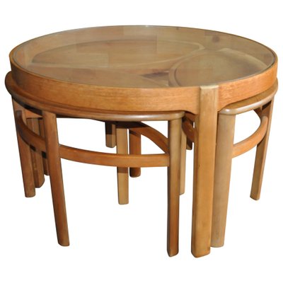 貴重 UK Vintage NATHAN Glass Nest Table Nathan Classic Teak Glass Top Trinity Nest of Tables