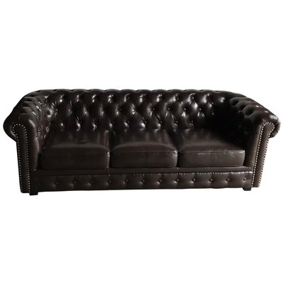 Mid Century English Brown Leather Chesterfield Sofa For Sale At Pamono