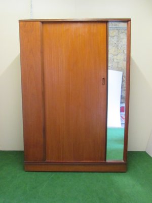 Vintage Teak Wardrobe With Sliding Door And Mirror For Sale At Pamono
