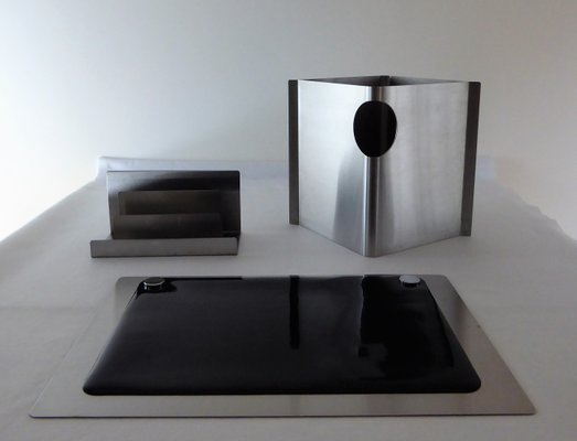 Stainless Steel Desk Accessory Set By Francois Monnet 1970s For