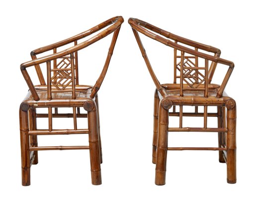 Chinese Bamboo Armchairs 1920s Set Of, Bamboo Arm Chair