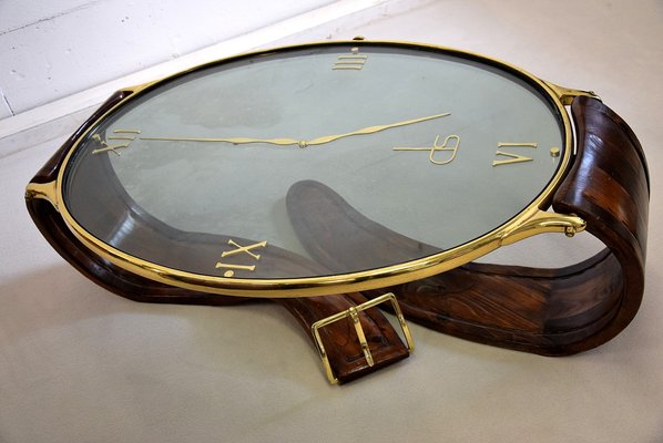 Mid Century Italian Brass Pine And Glass Wristwatch Coffee Table For Sale At Pamono
