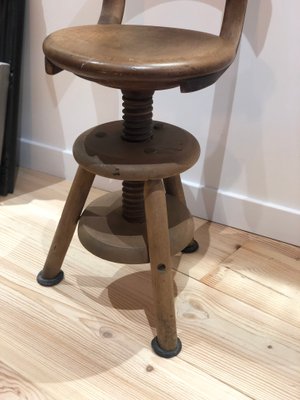 Wooden Adjustable Stool With Backrest, Wooden Stool With Backrest