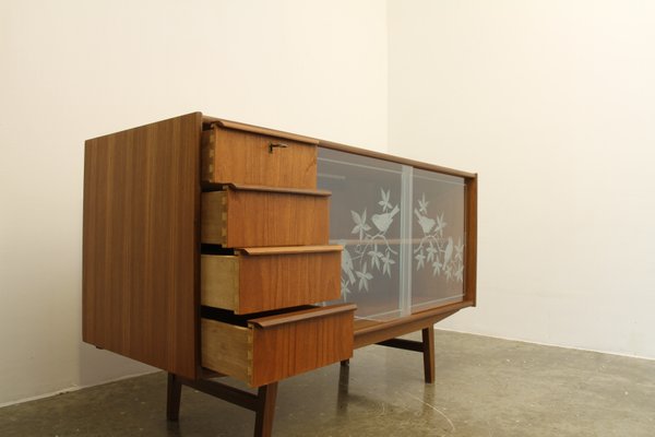 Vintage Danish Teak Sideboard With Glass Doors 1950s For Sale At