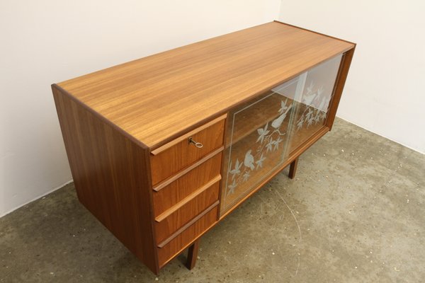 Vintage Danish Teak Sideboard With Glass Doors 1950s For Sale At