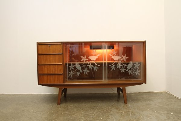 Vintage Danish Teak Sideboard With Glass Doors 1950s