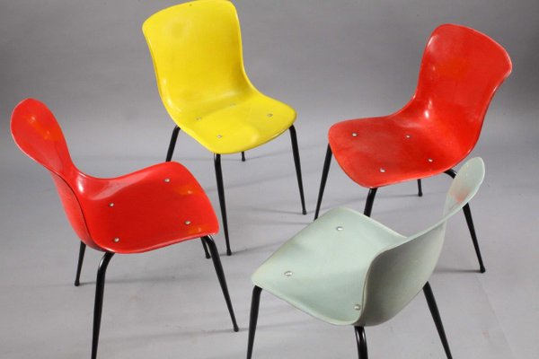 Multi Colored Fibergl Chairs From Sonett 1950s Set Of 4 For Multi Colored Fibergl Chairs From