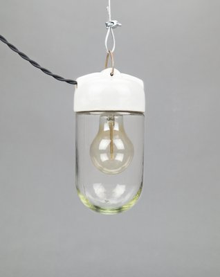 Minimalistic Bauhaus Handblown Glass Porcelain Ceiling Lamp 1920s