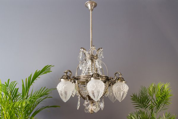 Art Deco French Bronze Crystal Chandelier 1920s For At Pamono