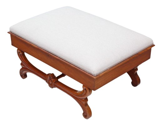 Antique Victorian Walnut X Frame Stool or Ottoman Chair for sale