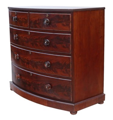 Antique Victorian Flame Mahogany Bow Front Chest Of Drawers Antique Victorian Flame Mahogany Bow Front Chest Of Drawers