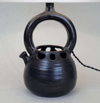 Vintage Black Ceramic Table Lamp By Jeanne Norbert Pierlot For Vintage Black Ceramic Table Lamp By