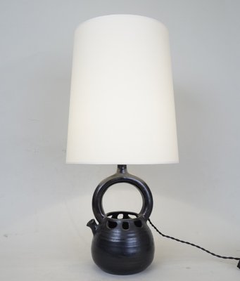 Vintage Black Ceramic Table Lamp By Jeanne Norbert Pierlot For Vintage Black Ceramic Table Lamp By