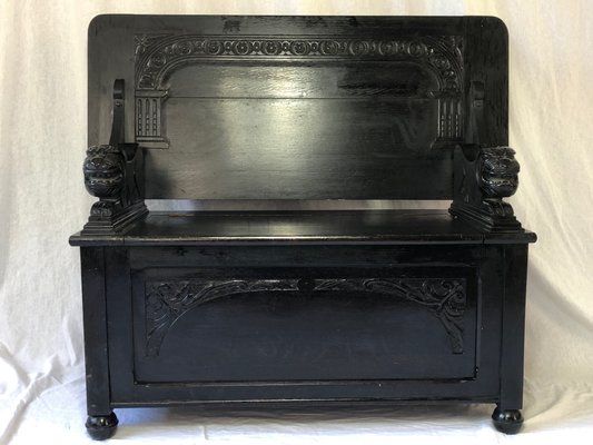 Antique Victorian Carved Lions Metamorphic Oak Monks Bench For