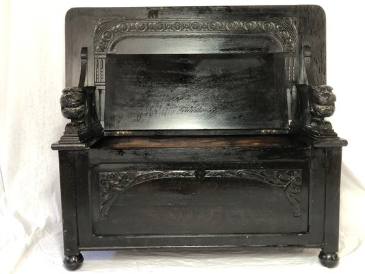 Antique Victorian Carved Lions Metamorphic Oak Monks Bench For