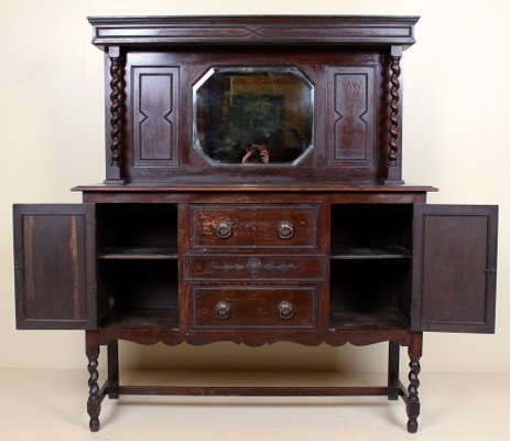 Antique Oak Ebonised Mirrored Credenza For Sale At Pamono