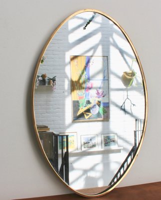 Mid Century Italian Oval Shaped Wall Mirror With Brass Frame Mid Century Italian Oval Shaped Wall
