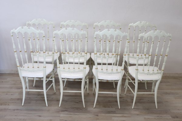 Antique Lacquered Hand Painted Wood Chiavari Chairs 1880s Set Of 8 For Sale At Pamono