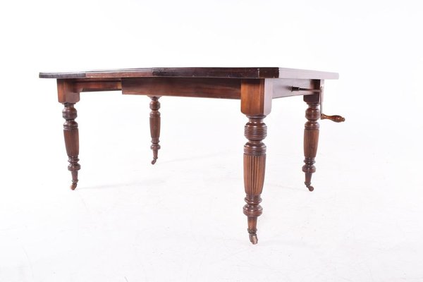 Antique English Hand Crank Mahogany Dining Table