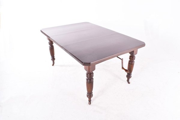 Antique English Hand Crank Mahogany Dining Table