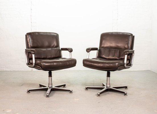 Deep Brown Leather Desk Chairs From Drabert 1970s Set Of 2 For