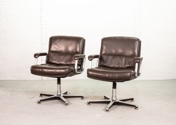 Deep Brown Leather Desk Chairs From Drabert 1970s Set Of 2 Bei