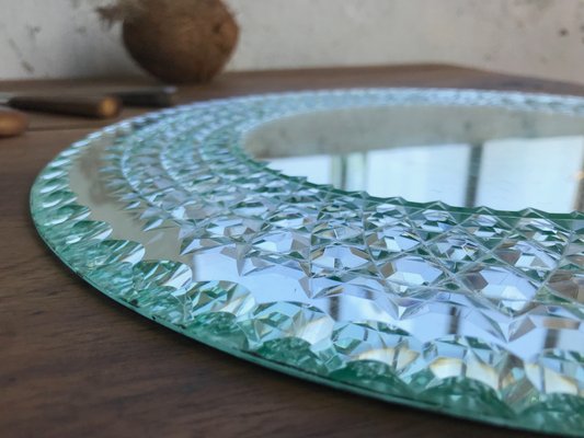 Vintage Round Beveled Chiseled Mirror 1940s