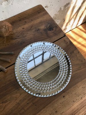 Vintage Round Beveled Chiseled Mirror 1940s
