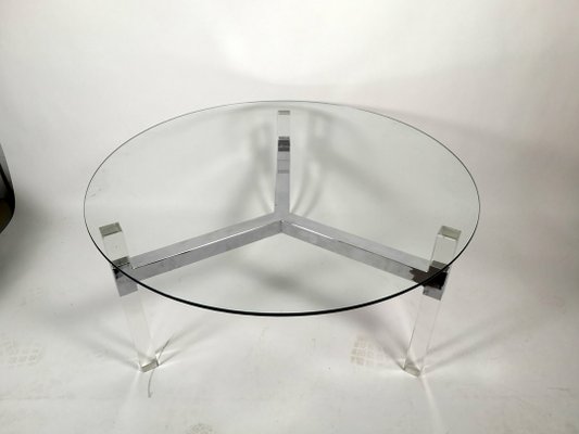 Vintage Steel Plexiglass Tripod Coffe Table With Glass Top