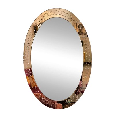 Large Oval Italian Bronze Colored Glass Wall Mirror From Cristal Large Oval Italian Bronze Colored Glass