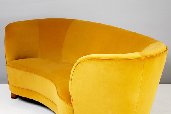 Velvet Curved Sofa By Slagelse Mobelvaerk 1940s For Sale At Pamono