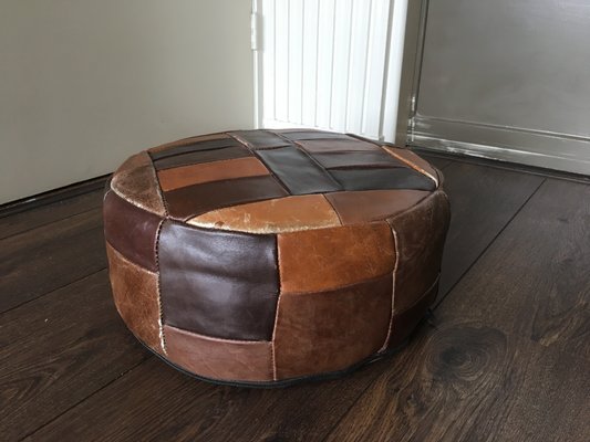 Vintage Leather Mini Pouf or Side Table