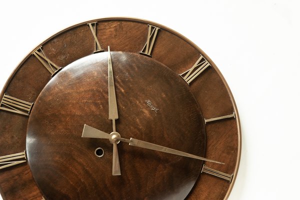 Art Deco Style Walnut Wall Clock From Kienzle International 1950s For At Pamono Art Deco Style Walnut Wall Clock From