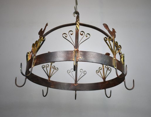 Mid Century French Wrought Iron Kitchen Pot Rack For Sale At