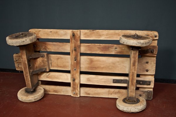 Vintage Rustic Coffee Table With Wheels 1930s For Sale At Pamono