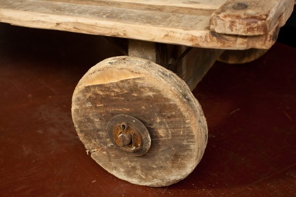 Vintage Rustic Coffee Table With Wheels 1930s For Sale At Pamono