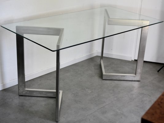 Tavolo In Acciaio E Vetro Anni 70 In Vendita Su Pamono