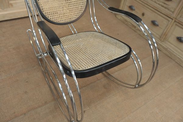 Vintage Wood Chromed Metal Rocking Chair 1970s For Sale At Pamono