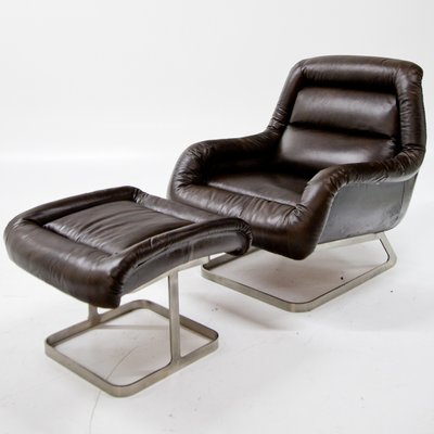 Vintage Leather Lounge Chair With, Vintage Leather Chair And Ottoman