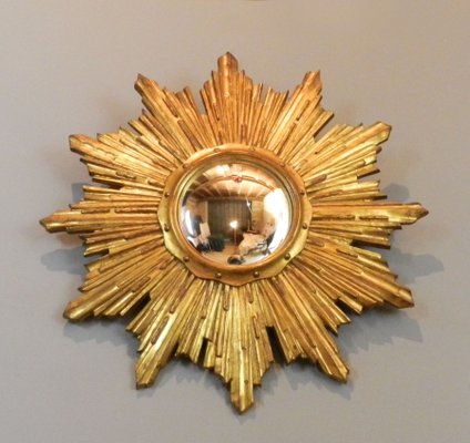 Mid Century French Convex Sunburst Mirror