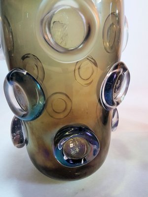 Large Vintage Brown Purple Iridescent Murano Glass Vase By