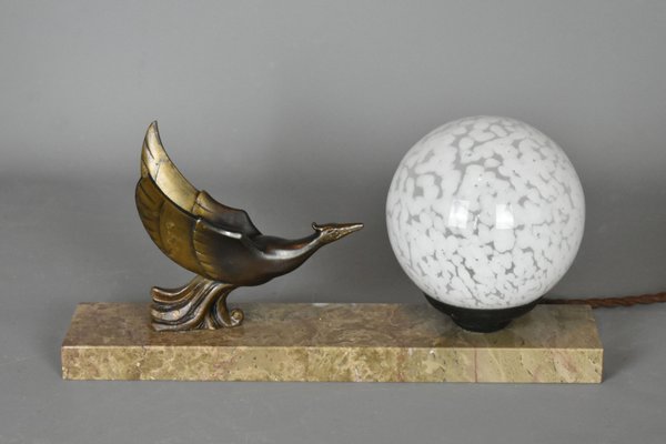 Lampe De Bureau Globe Art Deco Avec Oiseau France 1930s En Vente